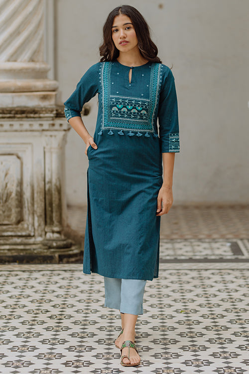 Okhai Viola Violet Pure Cotton Hand Embroidered Straight Kurta Price in  India, Full Specifications & Offers | DTashion.com